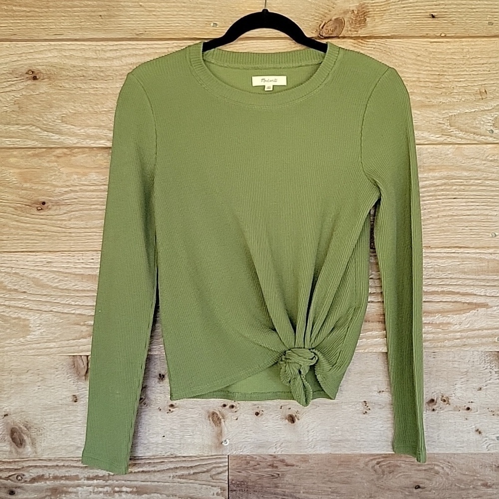 Madewell Size XSmall Ribbed Tie Front Long Sleeve Top NWOT